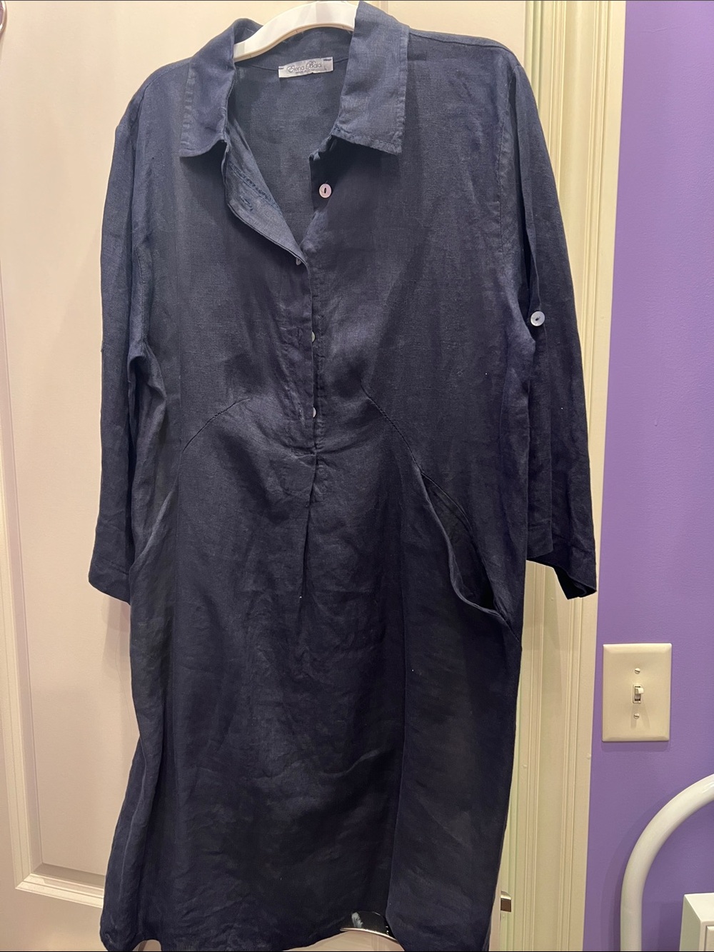 Men's Navy Longline Linen Blend Shirt